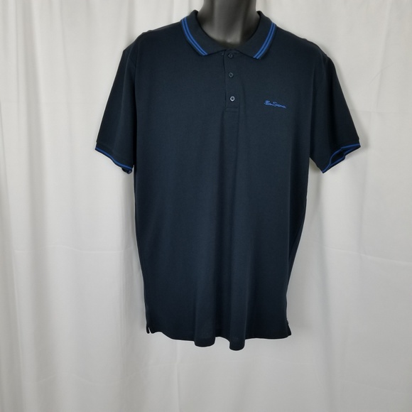 BEN SHERMAN MENS Lg NAVY BLUE PIQUE COTTON POLO - Picture 2 of 5